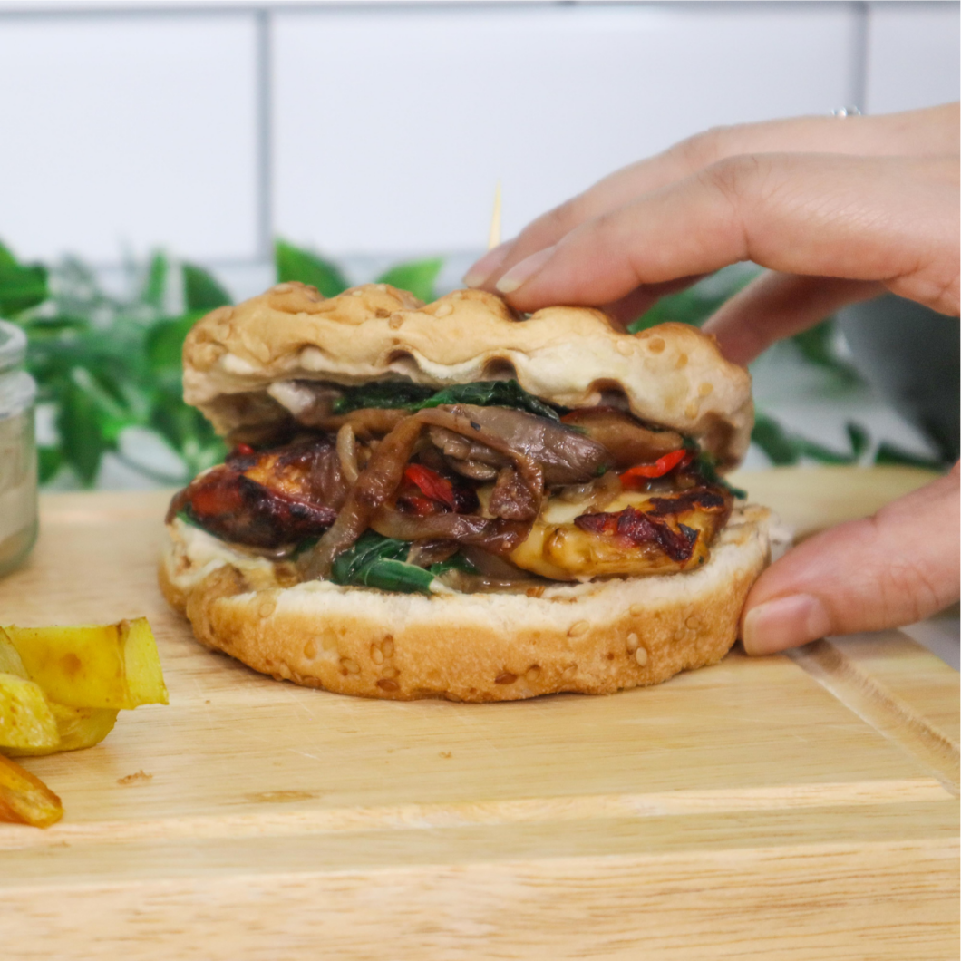 The Best Halloumi Burger Recipe with Oven-Baked Potatoes